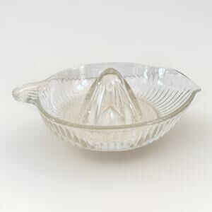 Vintage Clear Glass Citrus Reamer Juicer Ribbed Thumb Tab Handle & Spout 6"